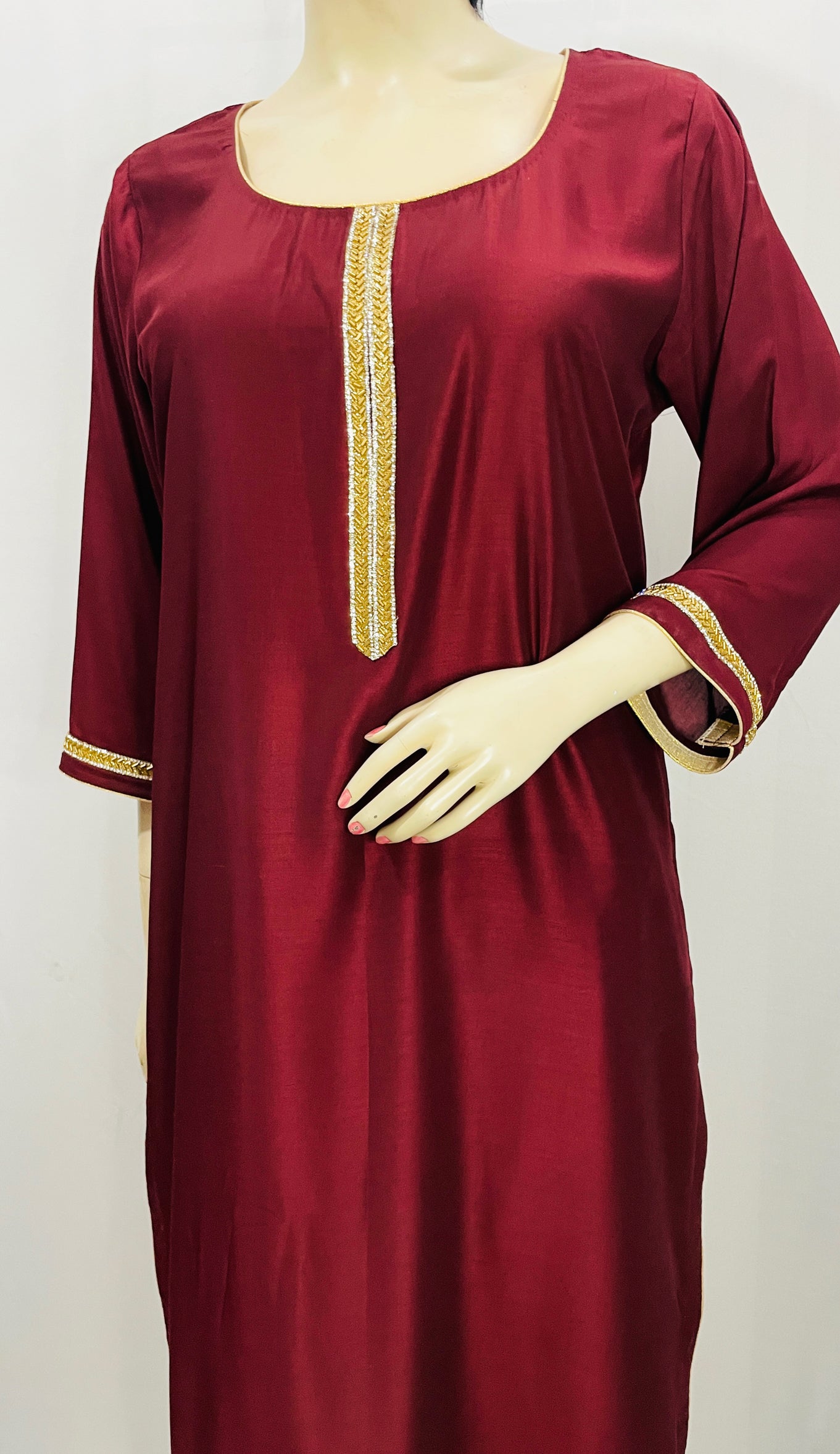 Maroon Golden Pant suit with Kurta Top and Dupatta with border