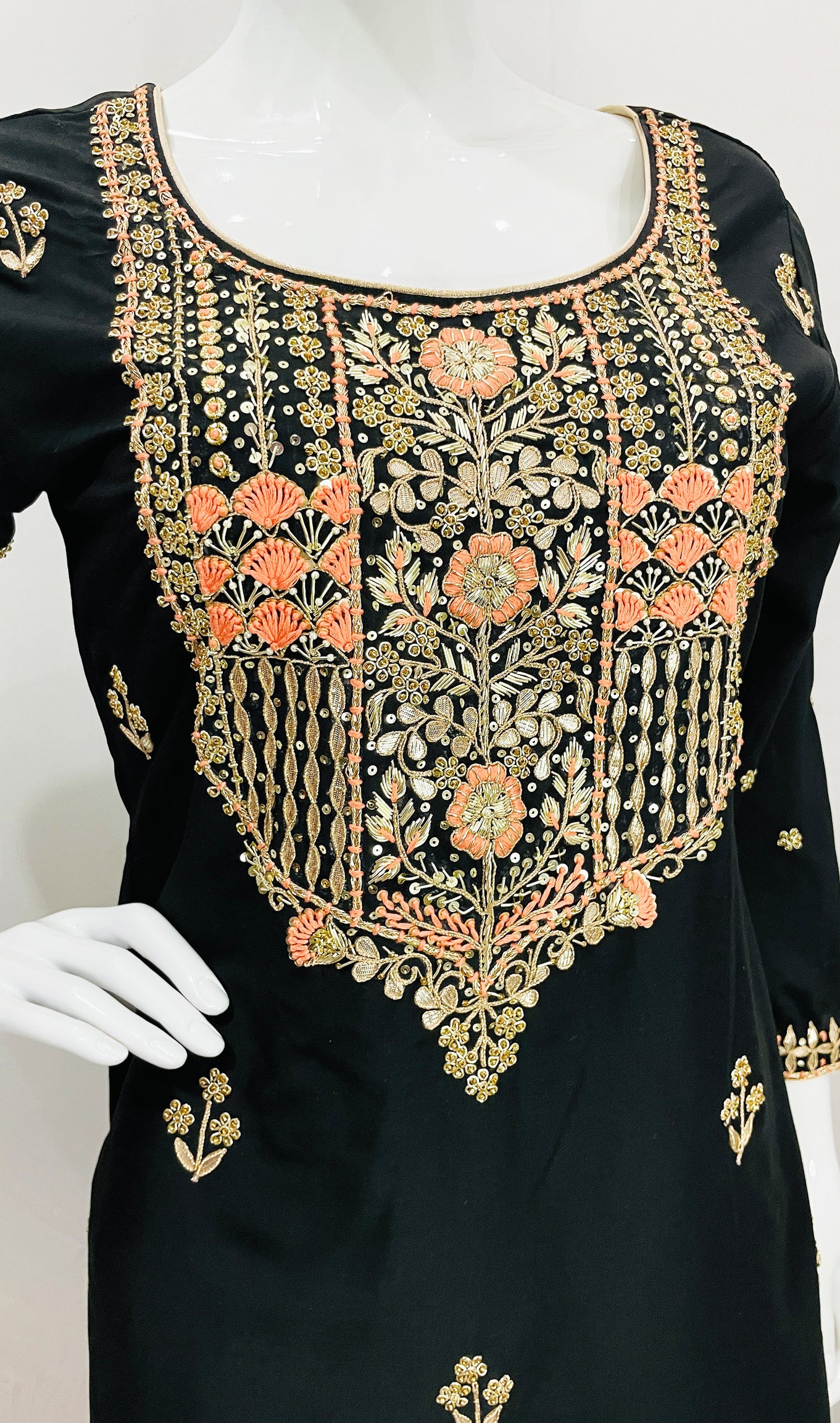 Peach Black Sharara Palazzo Suit with Zardosi Handwork Embroidery