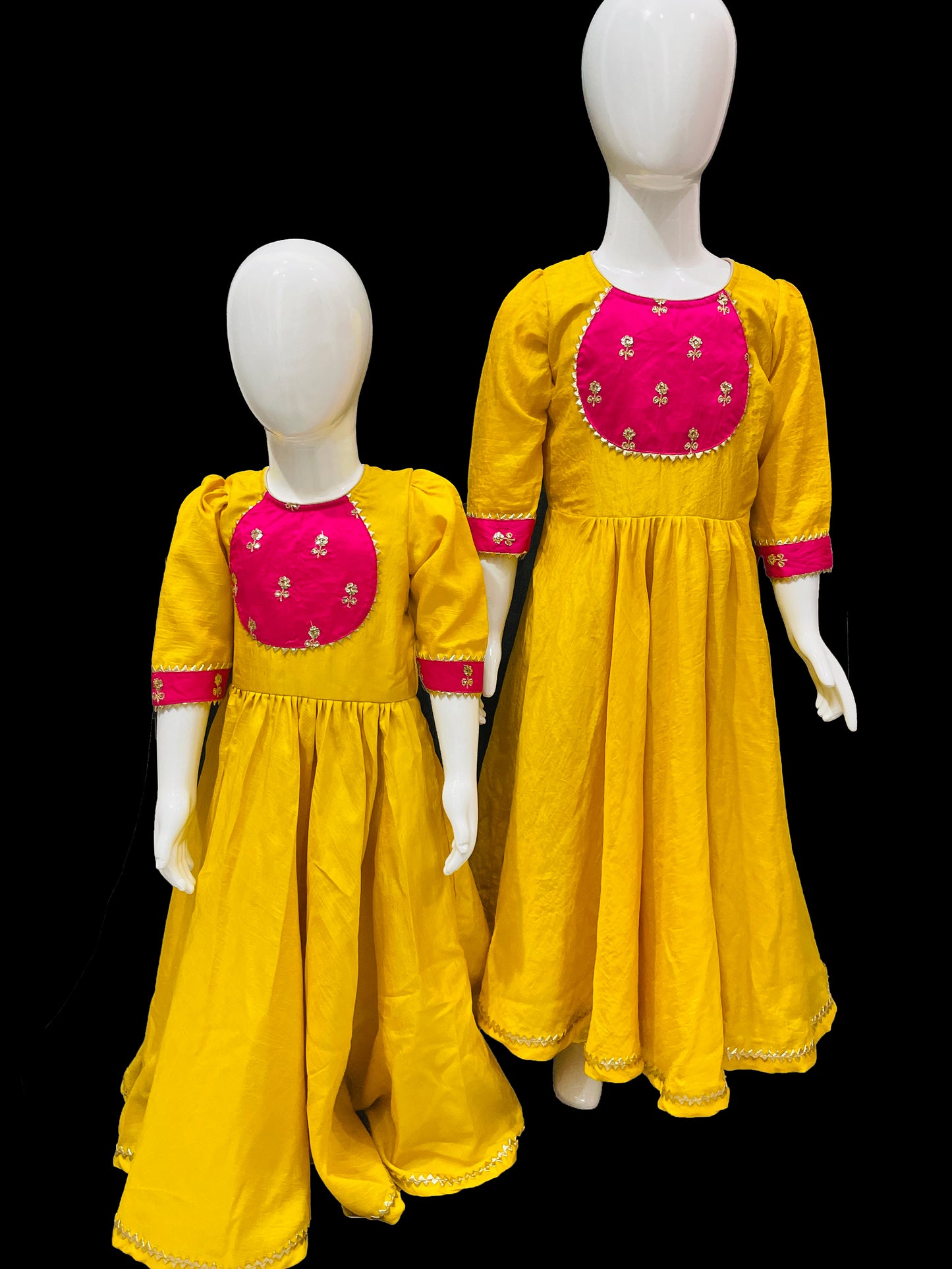 Yellow Pink Rayon Indian Long Dress for Girls