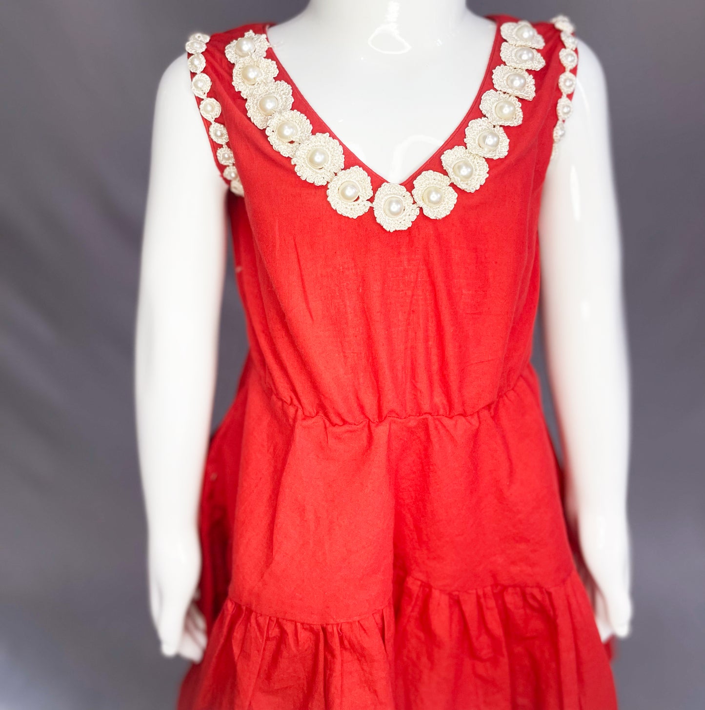 Red Fancy Pure Cotton Dress, Summer  Wedding wear for Girls, Grey Frock for Girl Child
