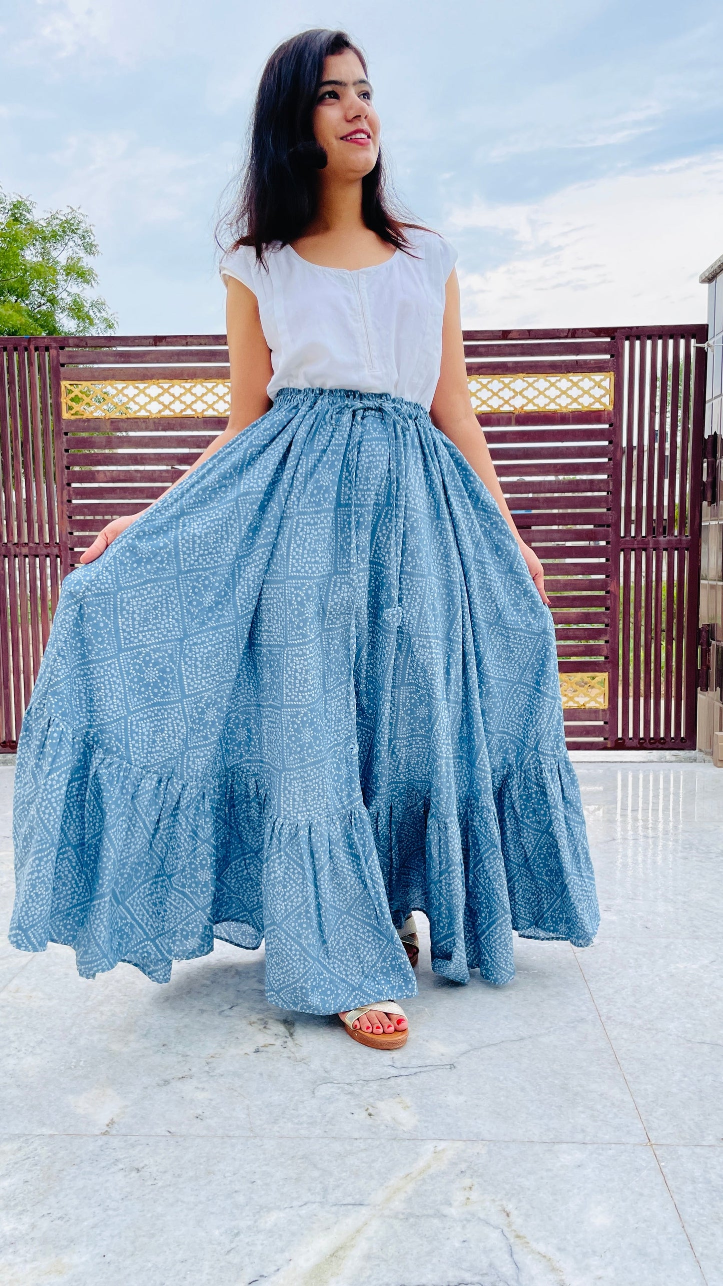 Grey Pure Cotton Flared Skirt, Free Size