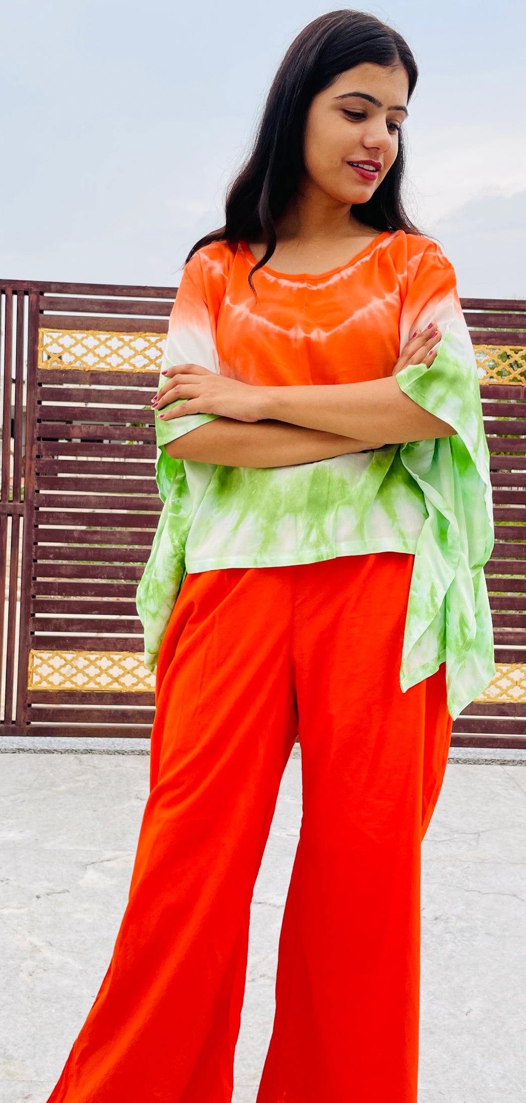 Tie Dye Rayon Kaftan Top, Tricolor Top, Rayon Top