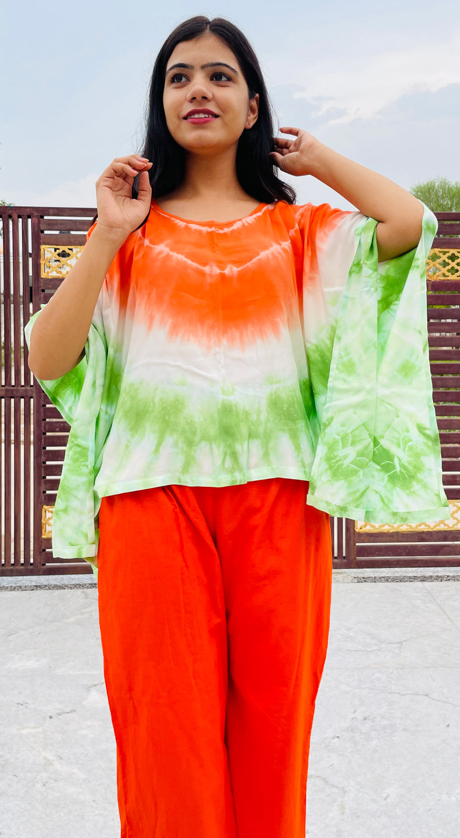 Tie Dye Rayon Kaftan Top, Tricolor Top, Rayon Top