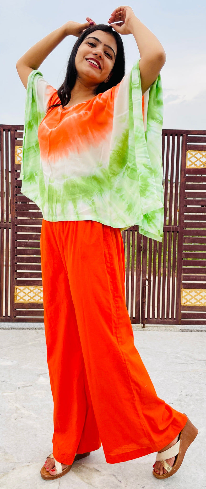 Tie Dye Rayon Kaftan Top, Tricolor Top, Rayon Top