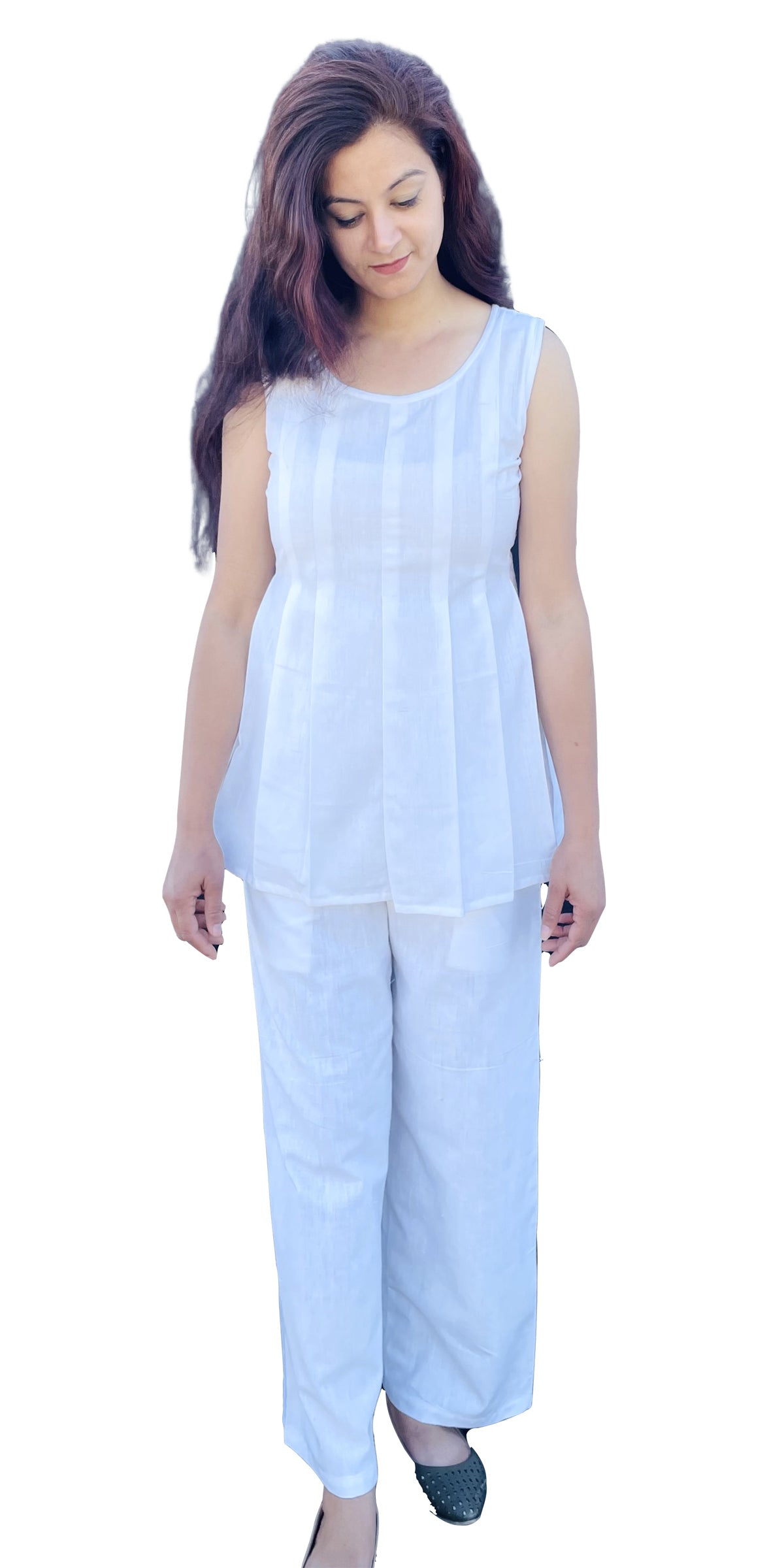 White Handmade Handloom Khadi pure cotton top and palazzo set