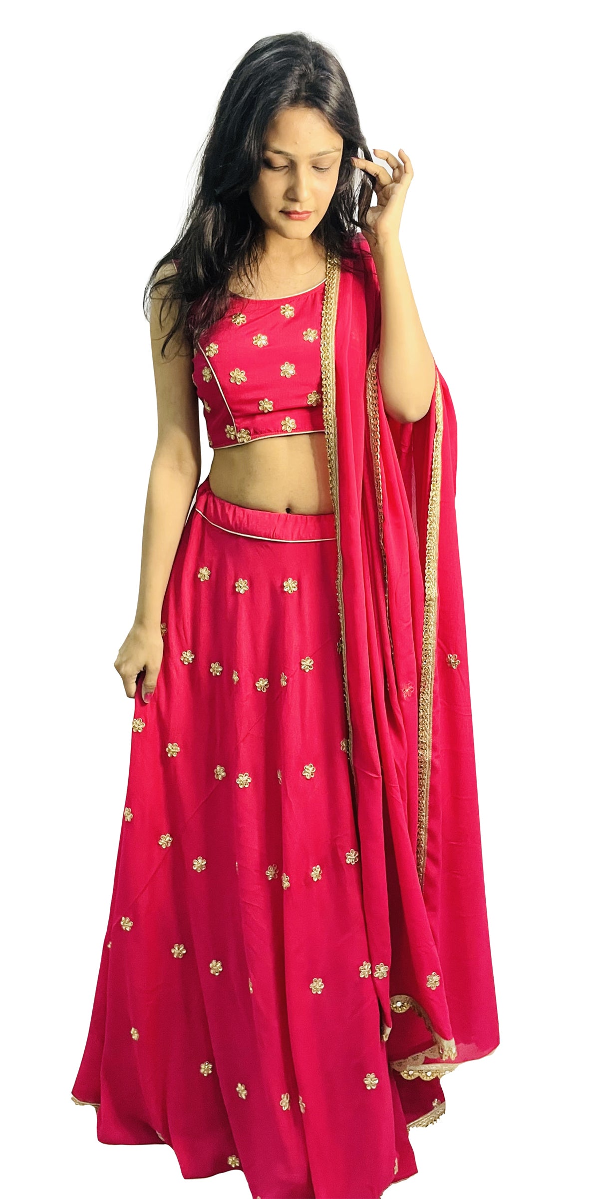 Hot Pink Lehenga Choli Handwork Kundan Wedding Party Wear Lengha with Belt Bridal Ghagra Choli Indian Lahangas Bollywood Trending Dresses