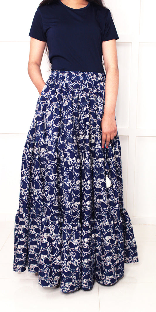 Indigo Paisley Print Boho Cotton Skirt