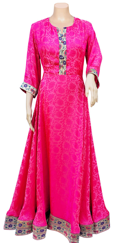 Hot Pink Silk Long Flared Dress