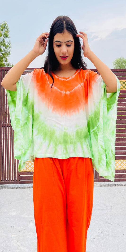 Tie Dye Rayon Kaftan Top, Tricolor Top, Rayon Top