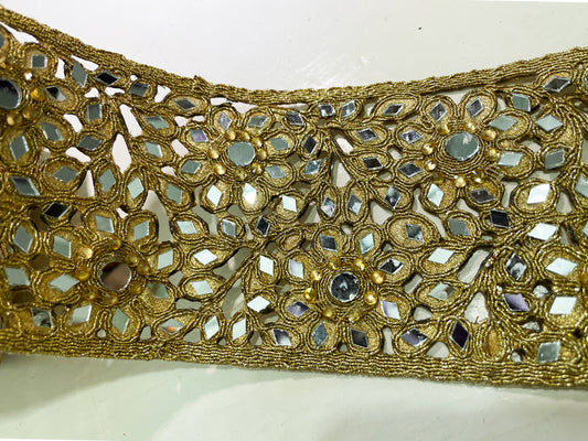 Golden Mirror work border, 3.5 inch broad. Real mirror work