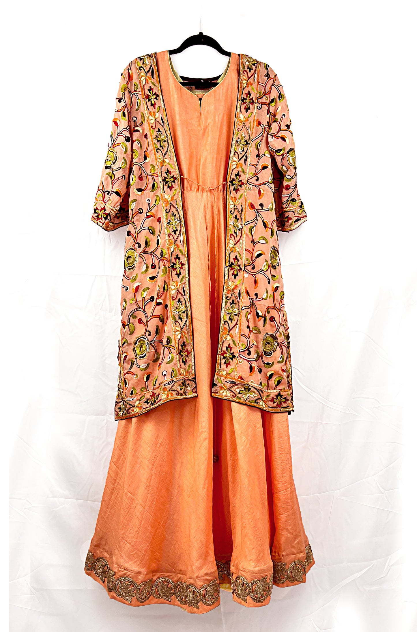 Peach Long dress with embroidered Jacket