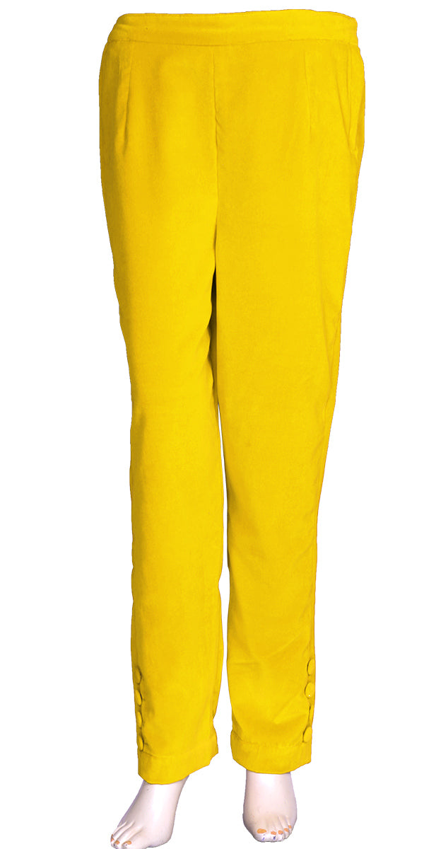 Yellow Velvet Skinny Fit Pants, Skinny Trousers