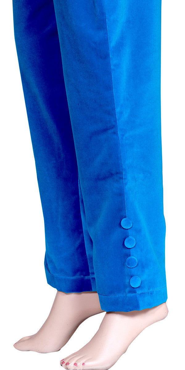 Royal Blue Velvet Skinny Fit Pants, Skinny Trousers
