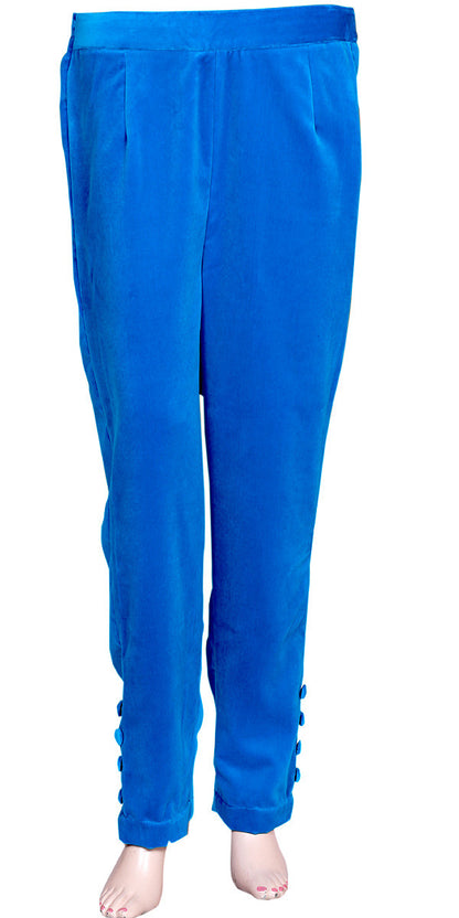 Royal Blue Velvet Skinny Fit Pants, Skinny Trousers