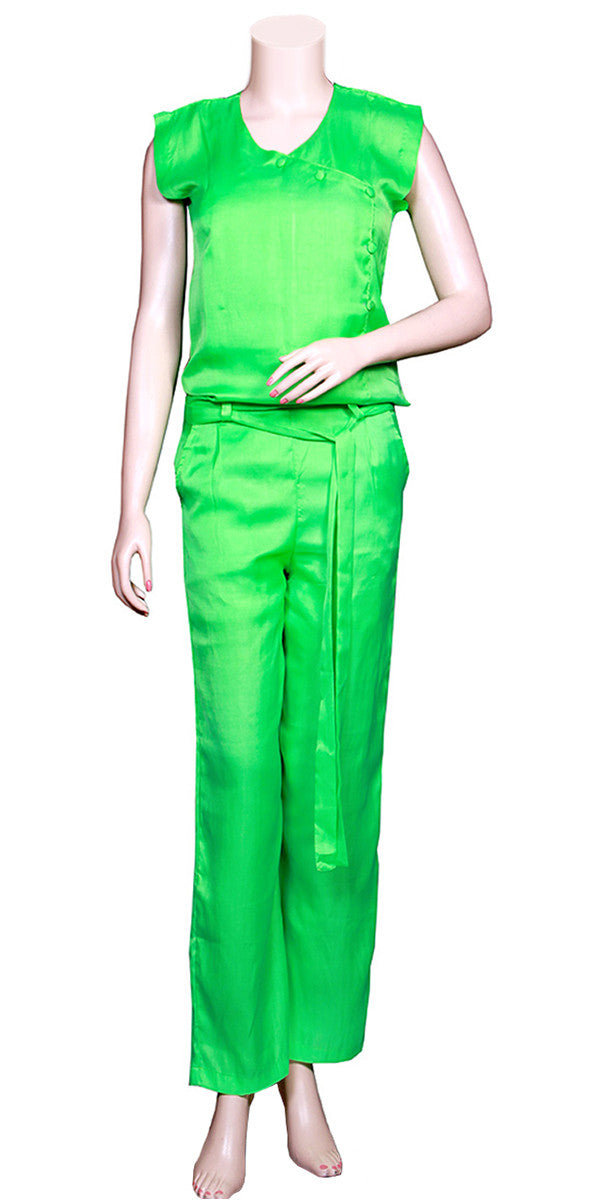 Green Silk Long Jumpsuit