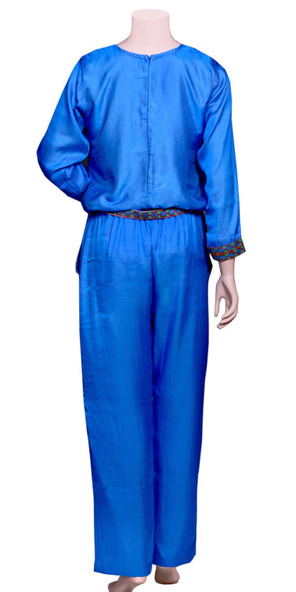 Blue Silk Long Jumpsuit