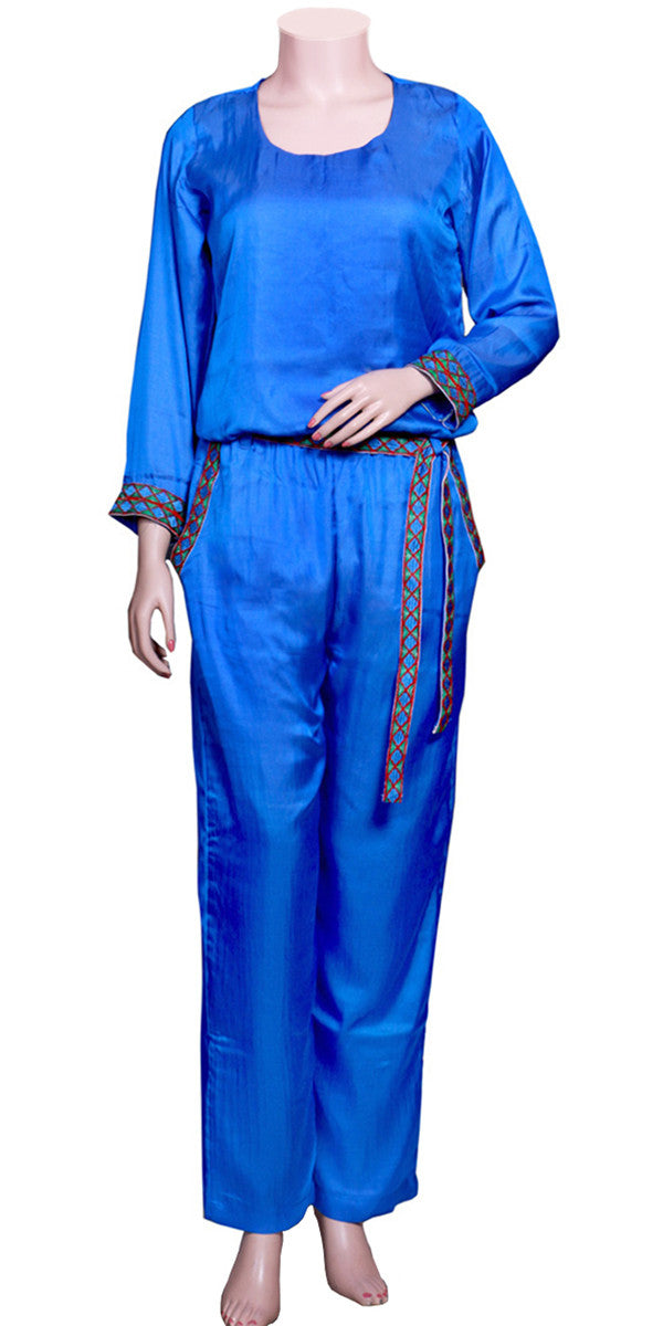 Blue Silk Long Jumpsuit