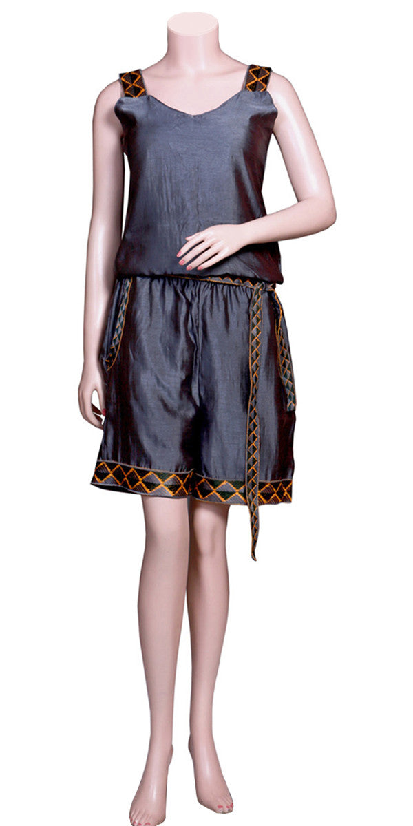 Black Silk Short Jump Suit