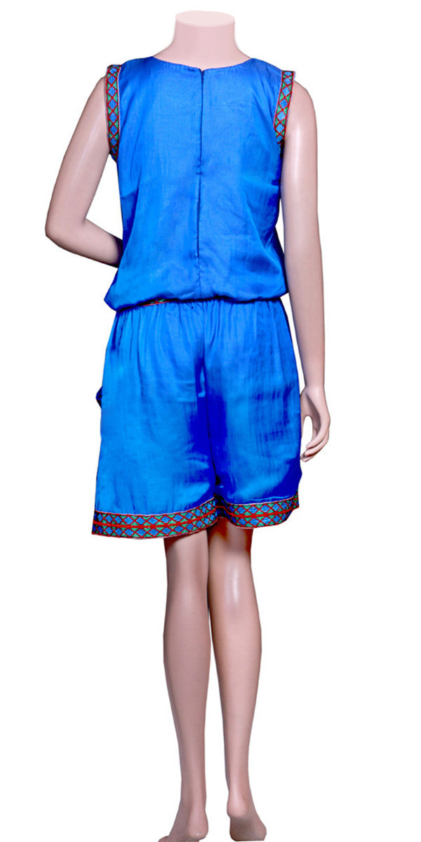 Blue Silk Short Jump Suit