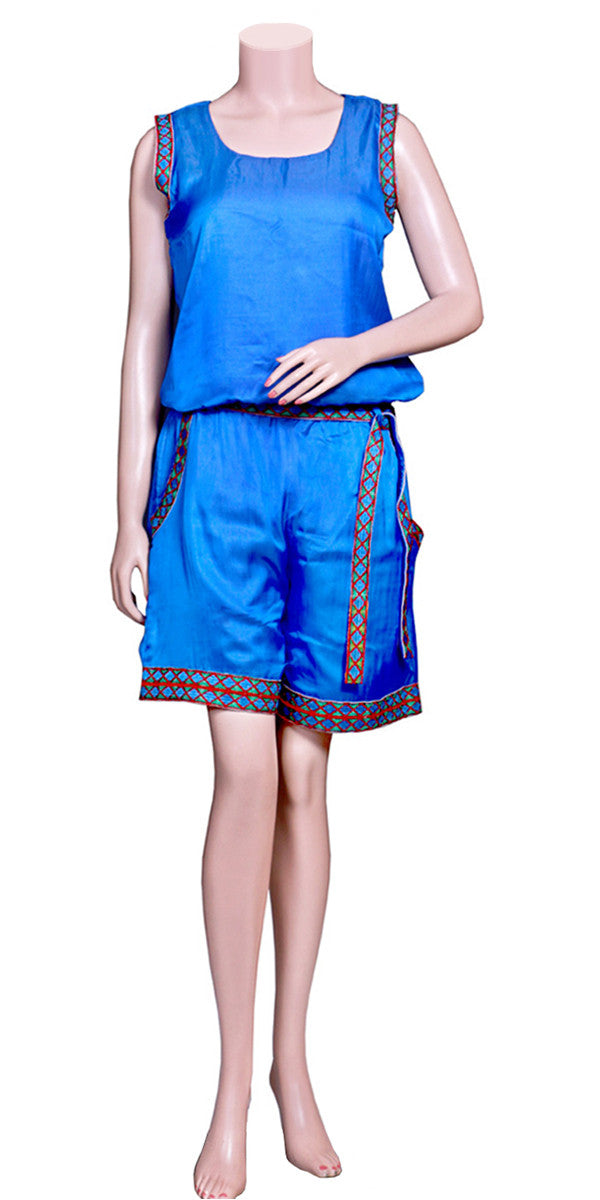 Blue Silk Short Jump Suit