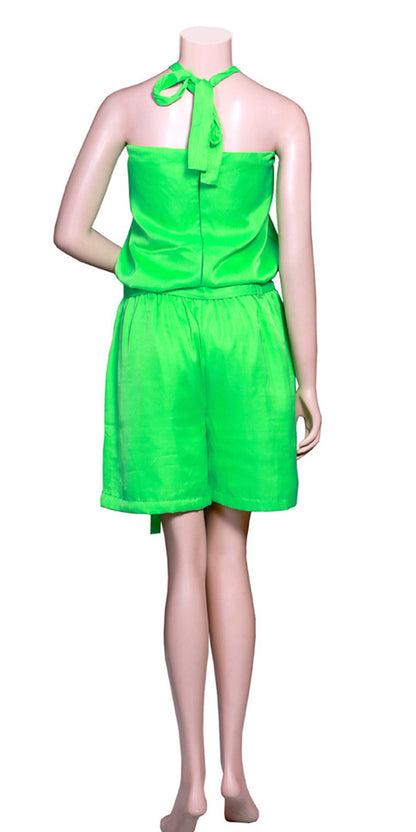 Green Silk Short Jump Suit