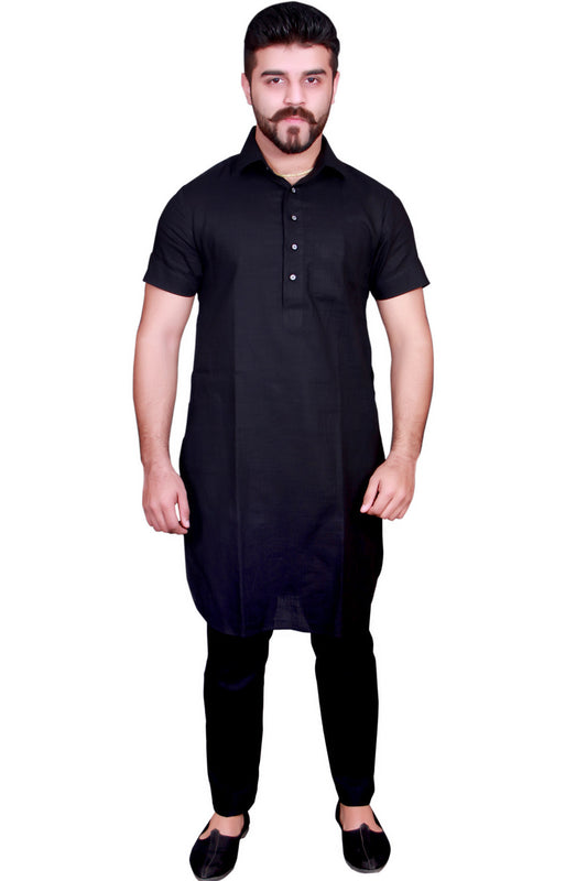 Black Color Pure Cotton Men's Kurta Payjama