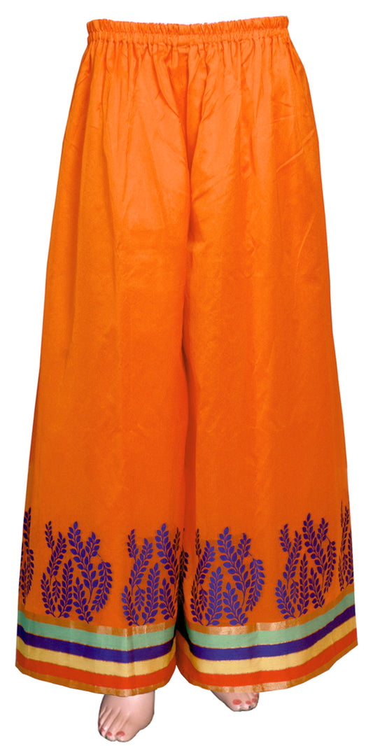 Orange Jacquard Silk Palazzo Pants, Boho Style