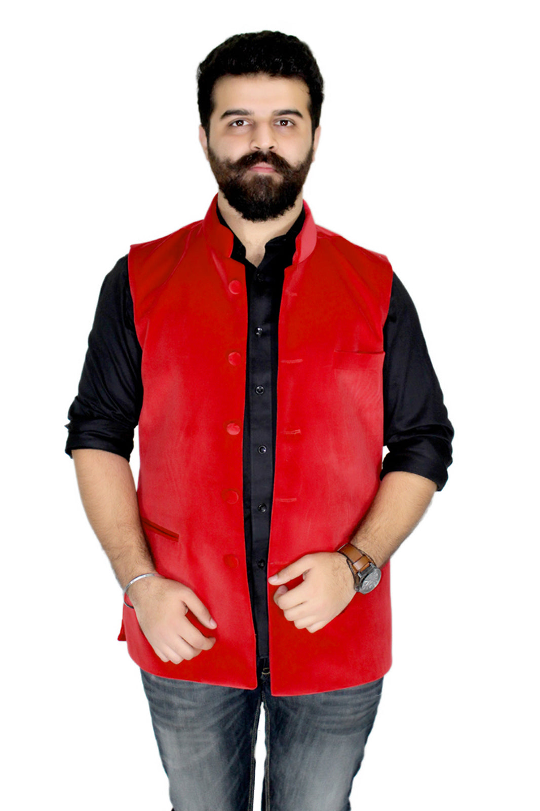 Red Cotton Velvet Men's Jacket