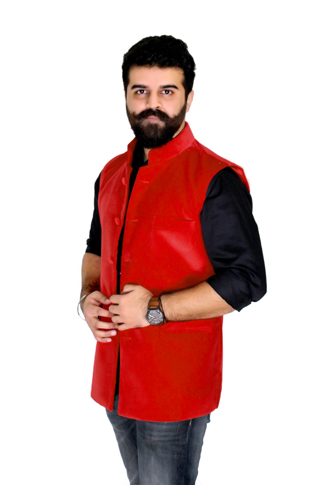 Red Cotton Velvet Men's Jacket