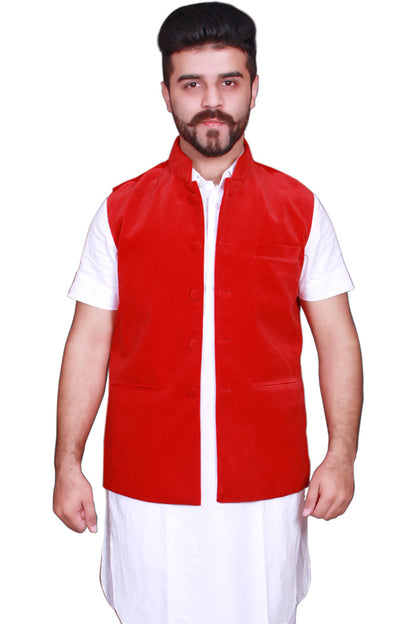 Red Cotton Velvet Men's Jacket