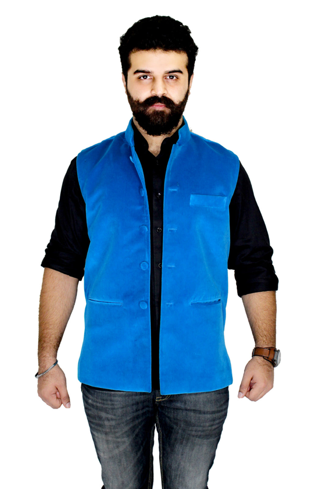 Blue Cotton Velvet Men's Jacket