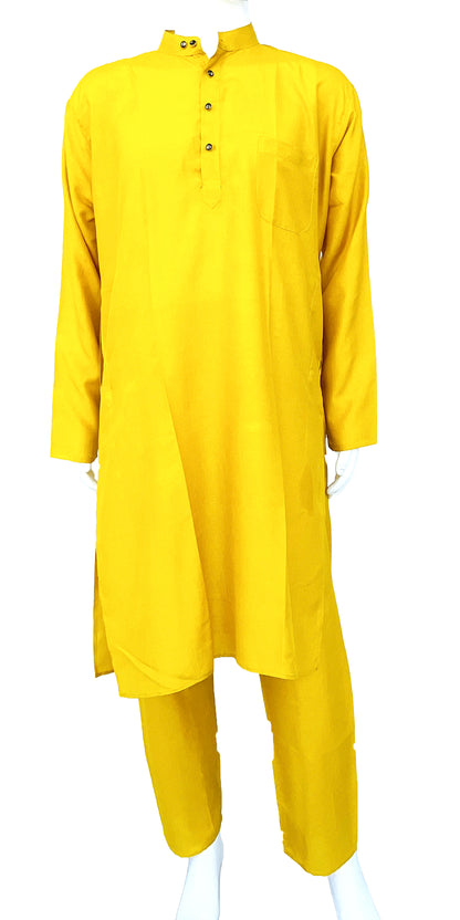 Yellow Color Silk Men's Kurta Payjama