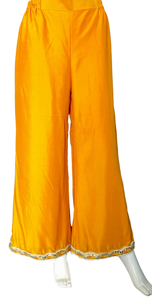 Mustard Yellow Muslin Wide Legged Palazzo Pants, Indo Western Style,