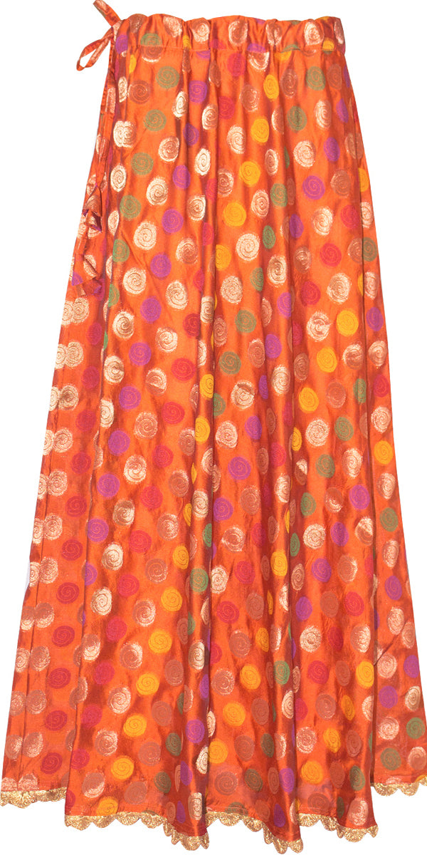 Orange Banarasi Lehenga Skirt With Border
