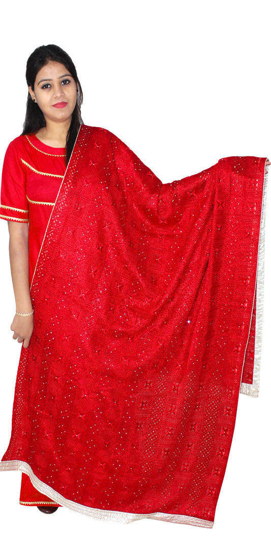 Red Phulkari Embroidery Shawl/Dupatta PD21732