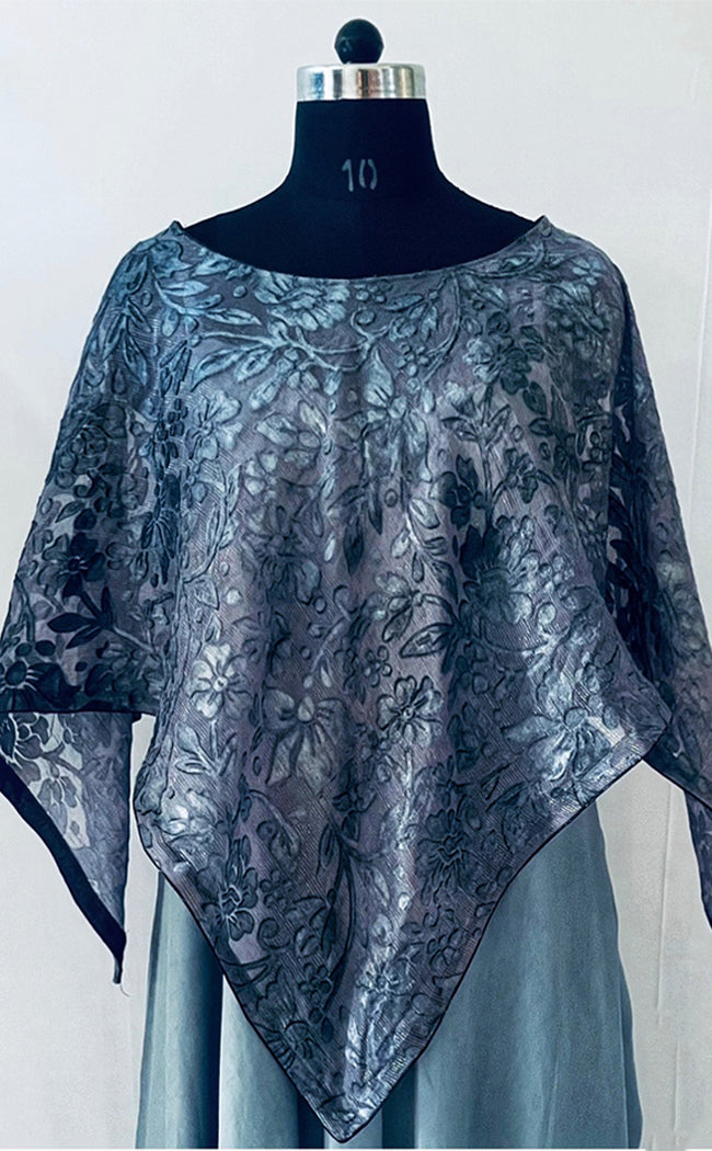 Velvet brasso Grey Shaded Poncho Party-wear Fashionable One size poncho