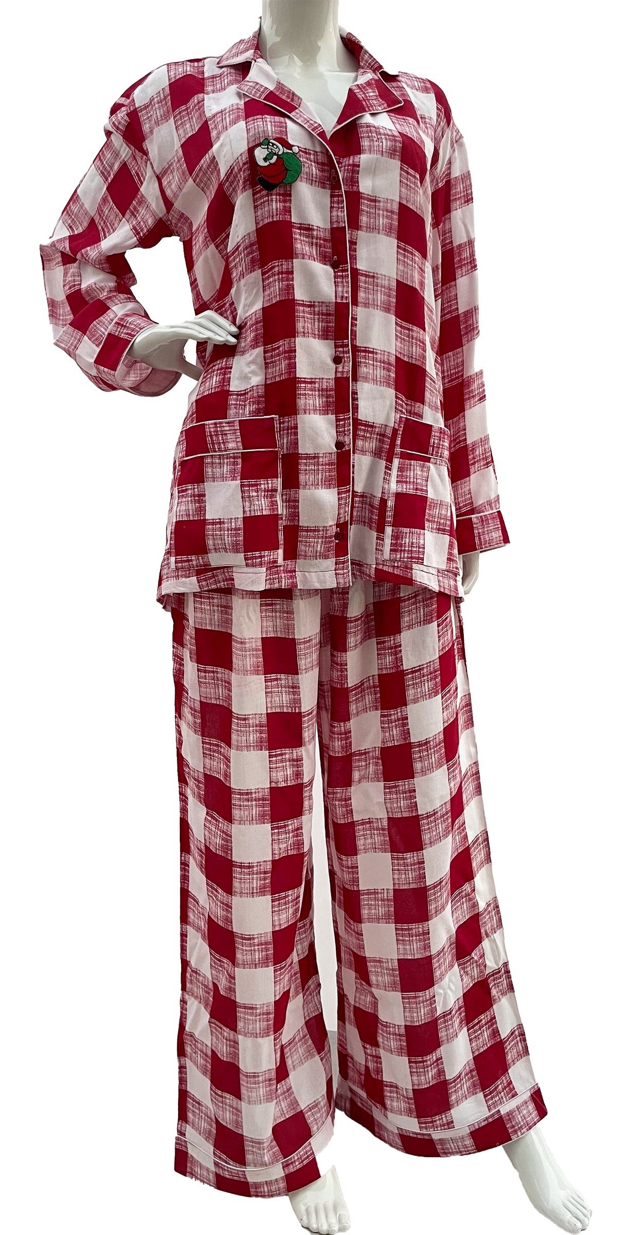 Women Christmas Pajamas Red and White Rayon Check print Pjs