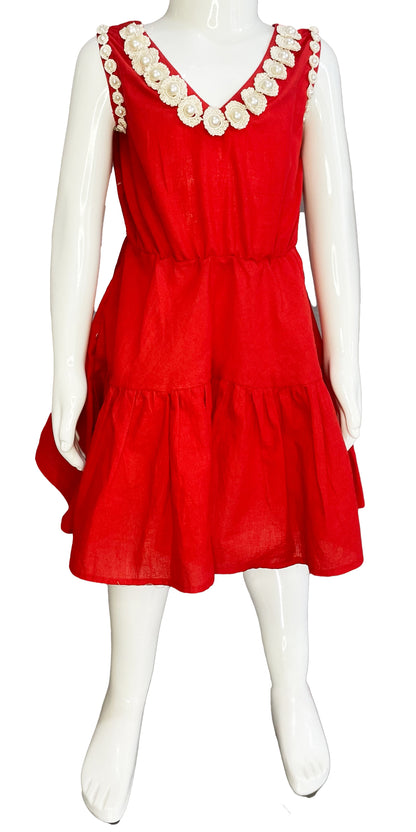 Red Fancy Pure Cotton Dress, Summer  Wedding wear for Girls, Grey Frock for Girl Child