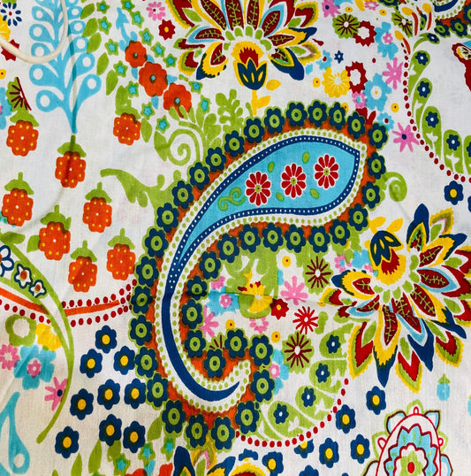 Pure Cotton Cambric Printed Colorful Floral, Garden Pattern on White