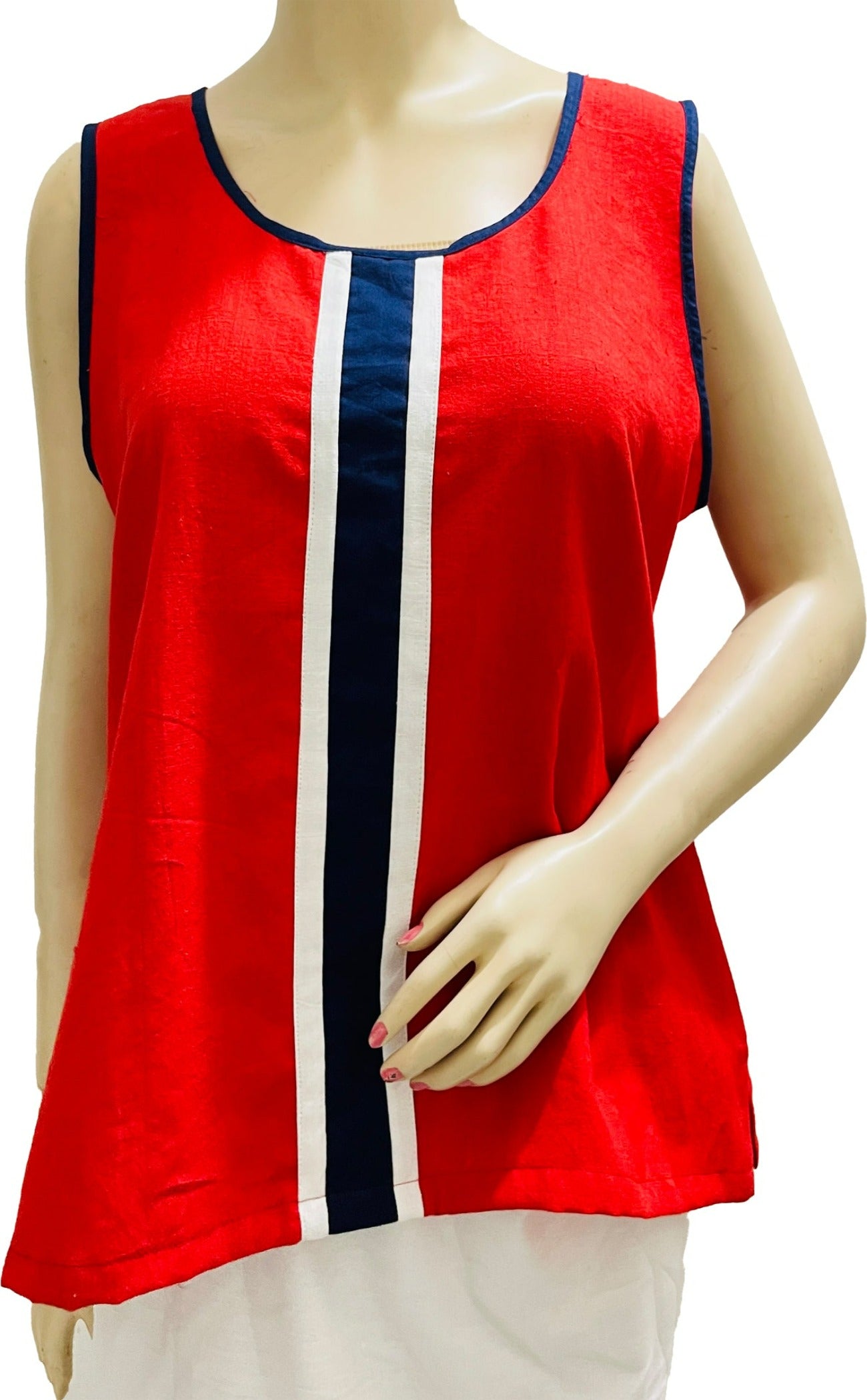 Red Blue White Top with Shorts Handloom Khadi Pure Cotton Summer top