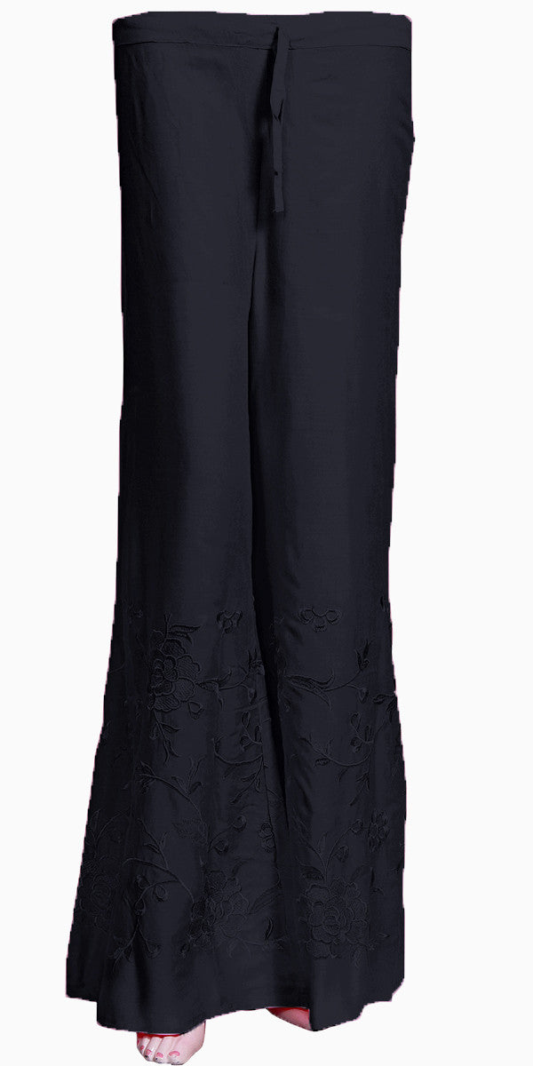 Black Rayon Embroidered Palazzo Pants/Trousers