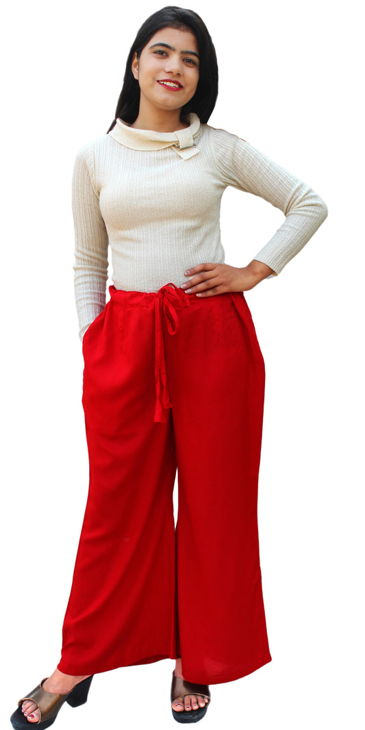 Red Rayon Palazzo Pants/Trousers, Boho Style Wide Legged Palazzo