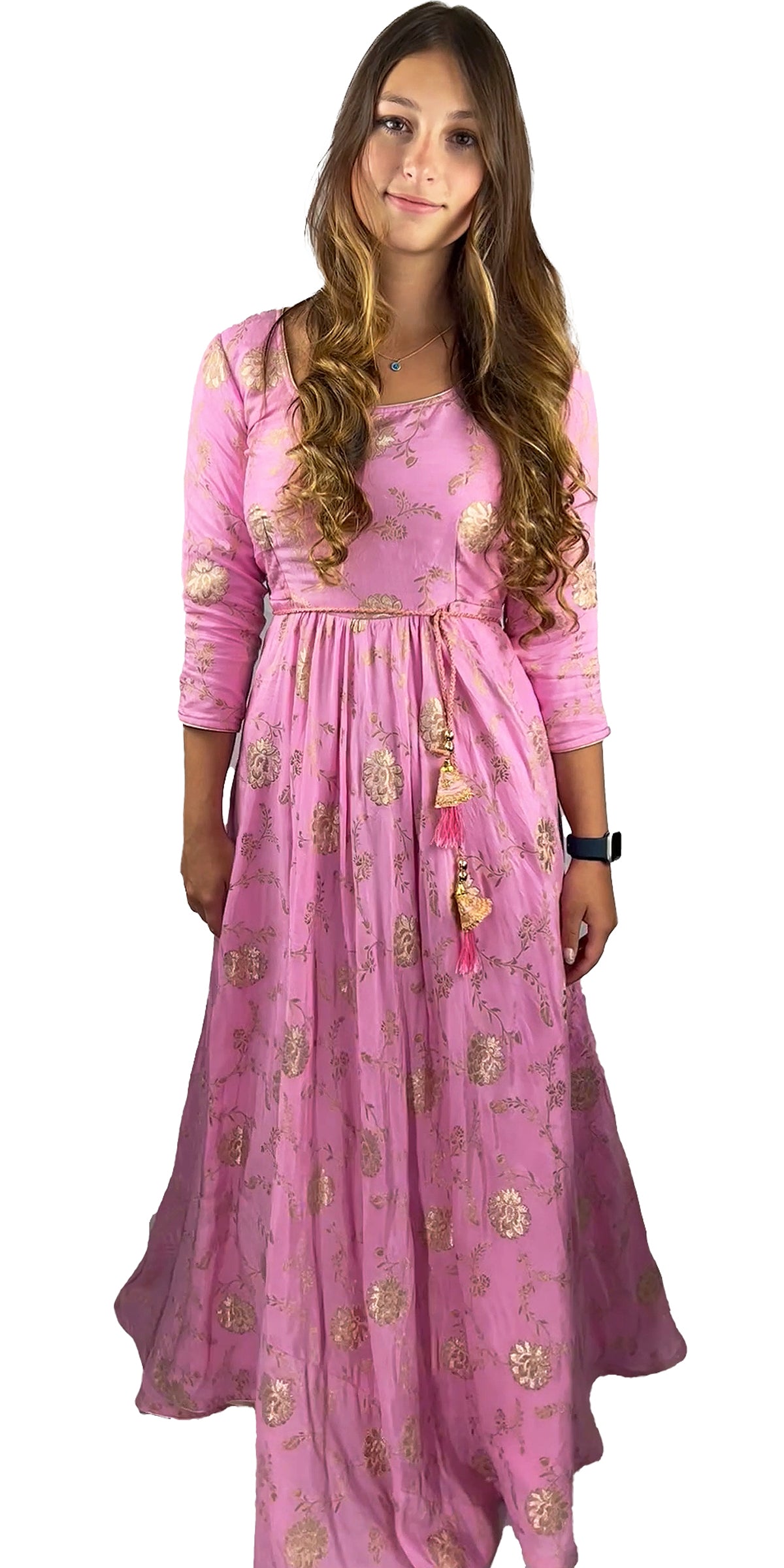 Long Pink Dress Silk Dress, Partywear Floor Length Dress with  Net Stole