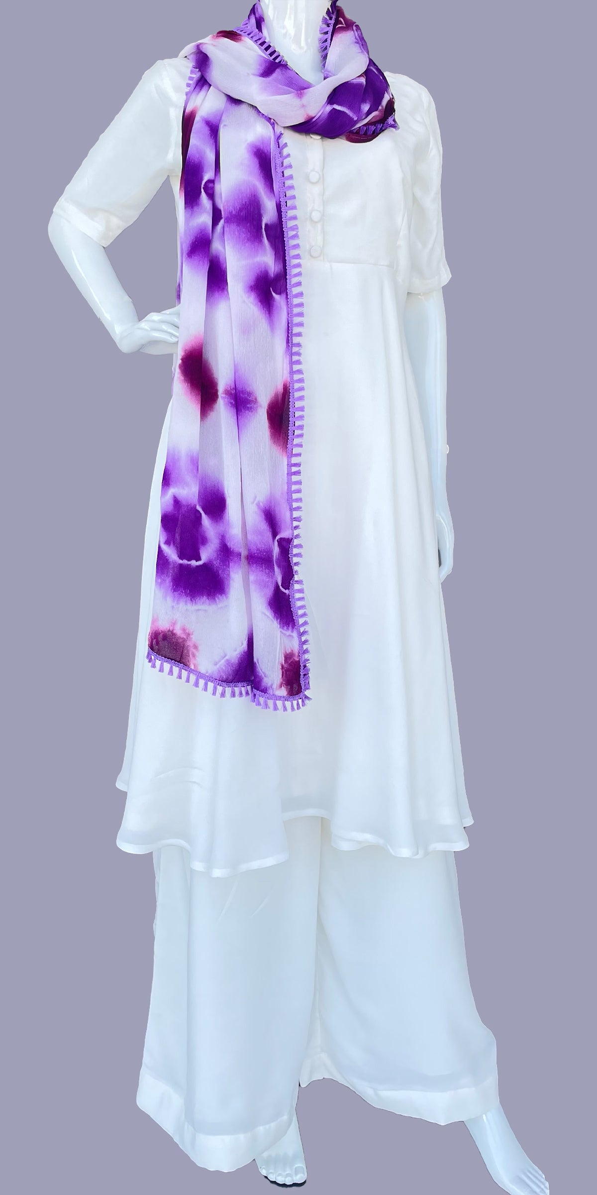 White Pure Muslin Flared kurta Palazzo With Dupatta