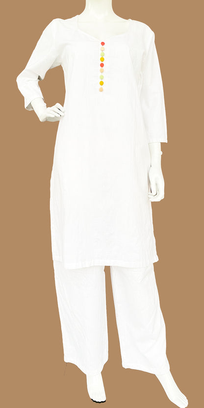 White Pure Muslin kurta Palazzo With Yellow Red Tie DyeDupatta