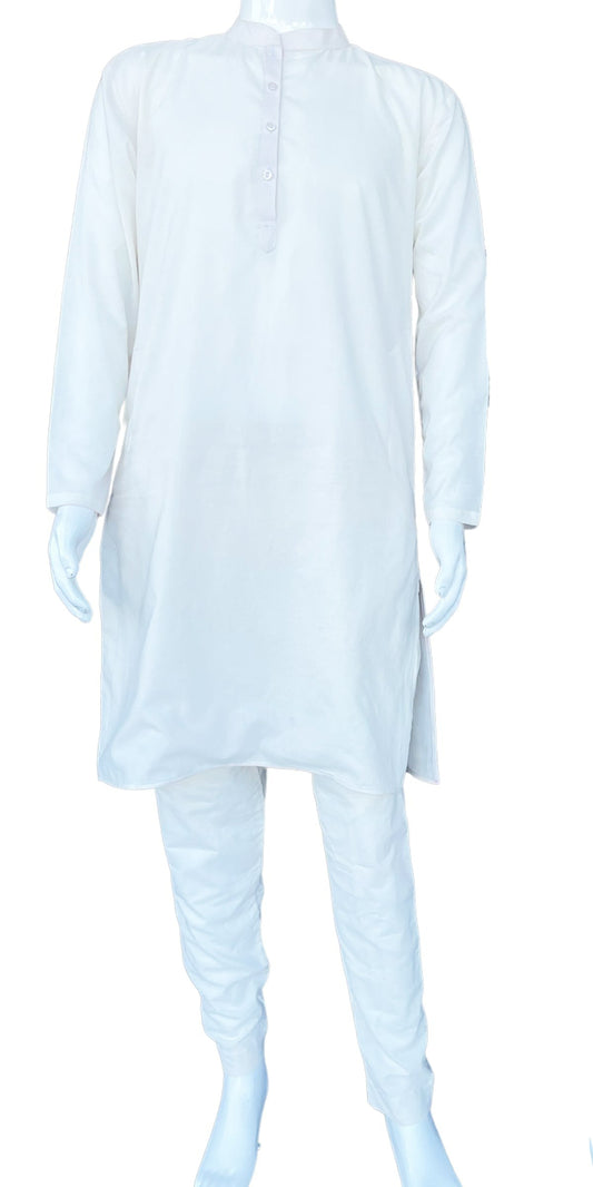 White Color Cotton Men's Kurta Pajama Indian