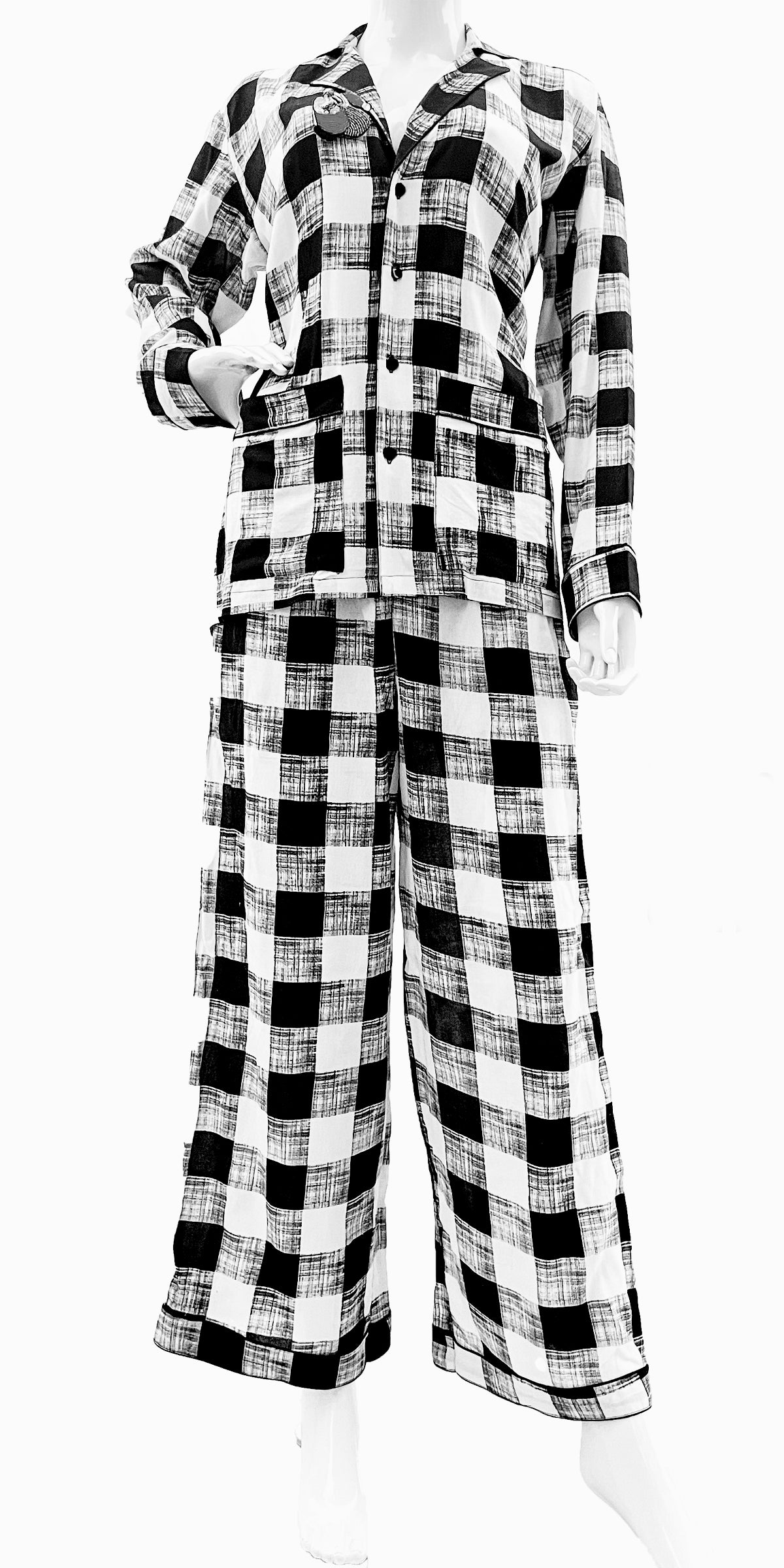 Women Christmas Pajamas Black Rayon Check print Pjs