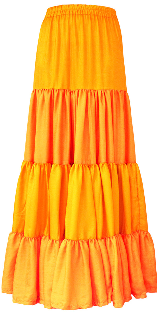 Yellow & Mustard Viscose Silk Ankle Length Skirt Comfortable Elastic Waist Flared Layer - AVS21288