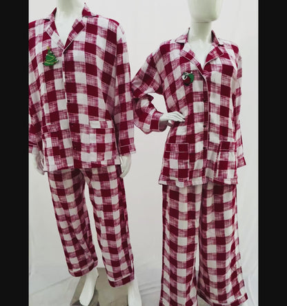 Couple Matching Christmas Pajamas Red Rayon Check print Pjs