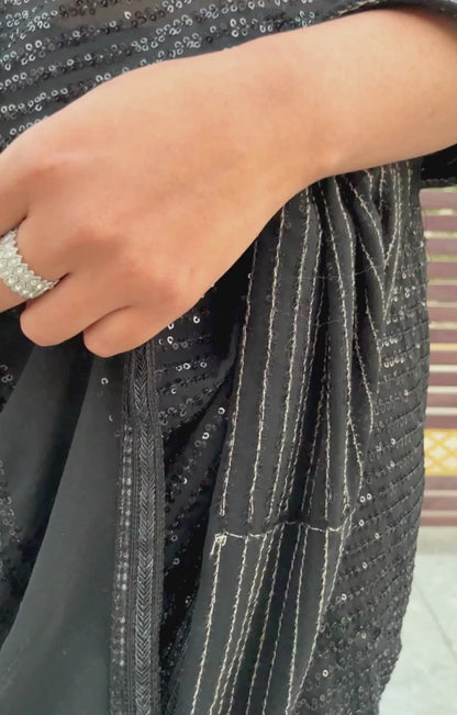 Black Partywear Designer Sequins Saree